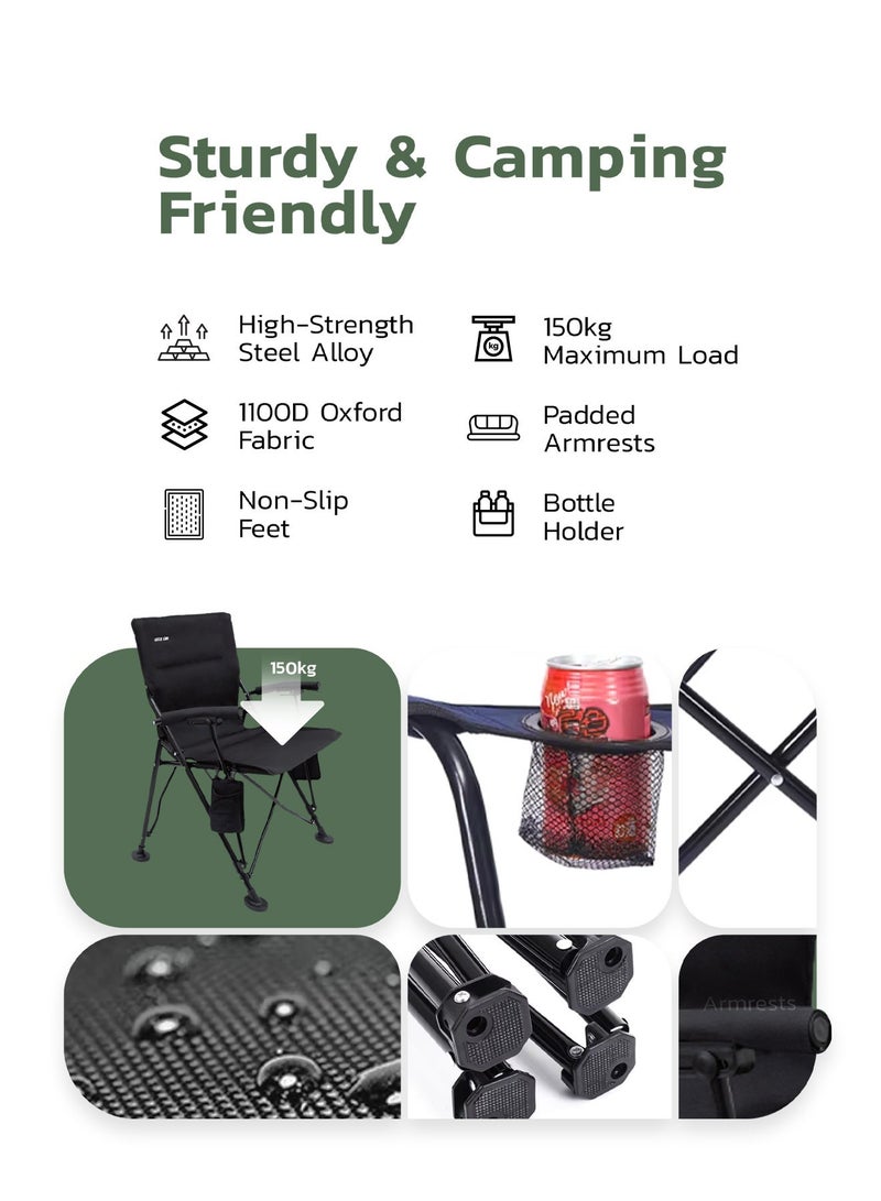 جرين ليون كرسي تخييم محمول، كرسي قابل للطي متعدد الاستخدامات مع حقيبة حمل وجيب لحمل الزجاجة، كرسي قابل للطي للصيد، الشاطئ والسفر، إطار فولاذي متين، قماش أكسفورد، خفيف الوزن، سهل الحمل للأنشطة الخارجية، النزهات، والمشي. - Image 2